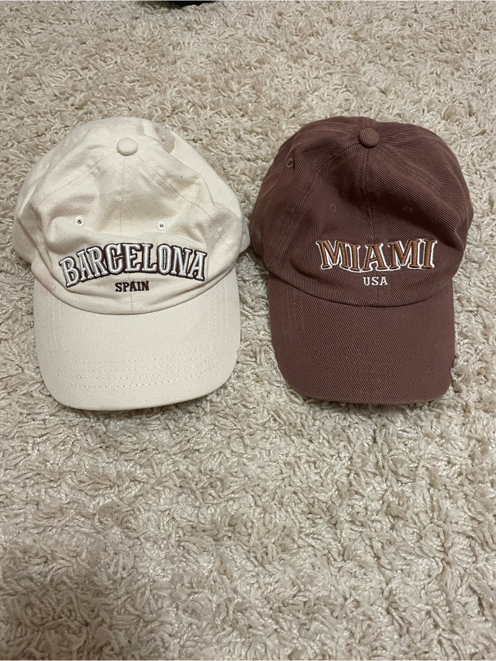 Cotton On Barcelona & Miami Embroidered Baseball Caps bundle - Cream and Brown